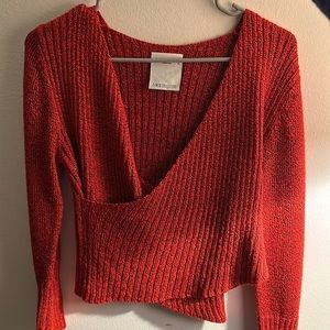 C/MEO COLLECTIVE WRAP SWEATER, XS/S, red